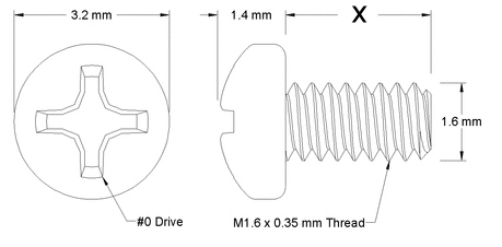 18-8 SS Metric Pan Head Phillips Machine Screw - Schematics